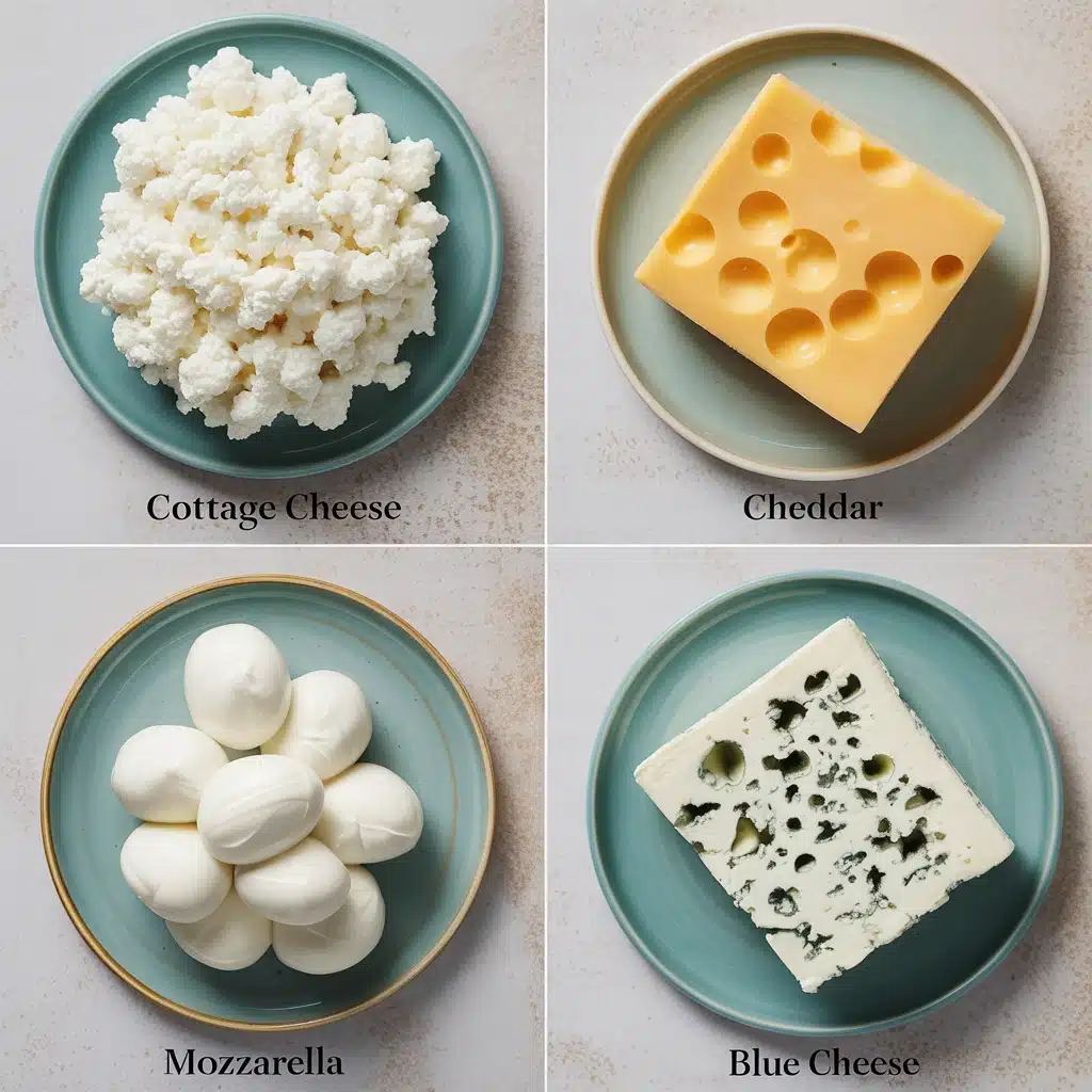 Different types of cheese side-by-side