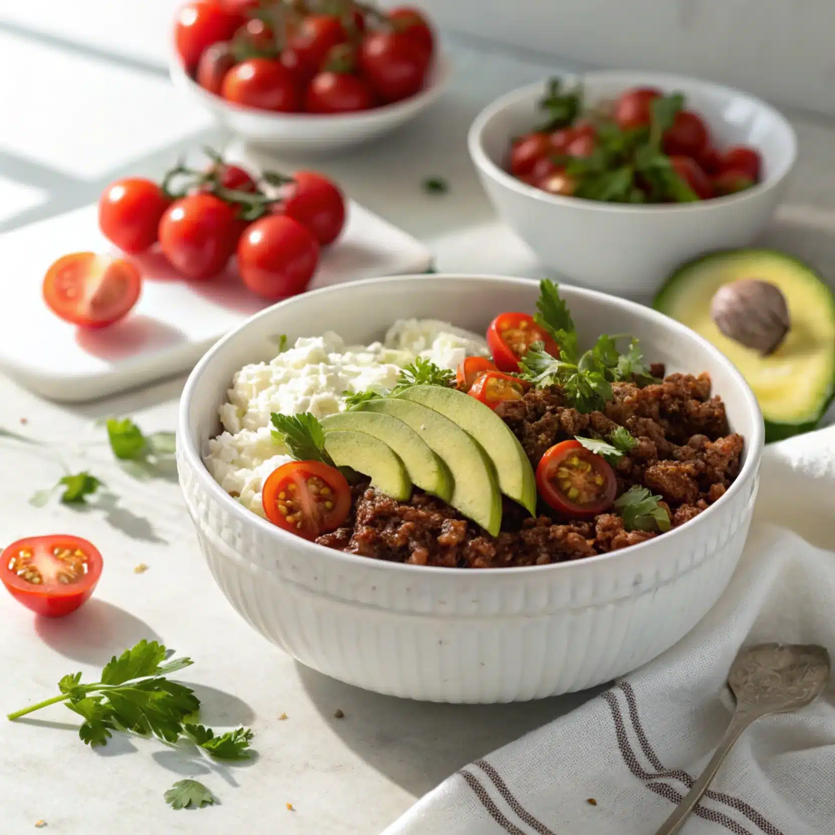 Ground Beef Cottage Cheese Bowl