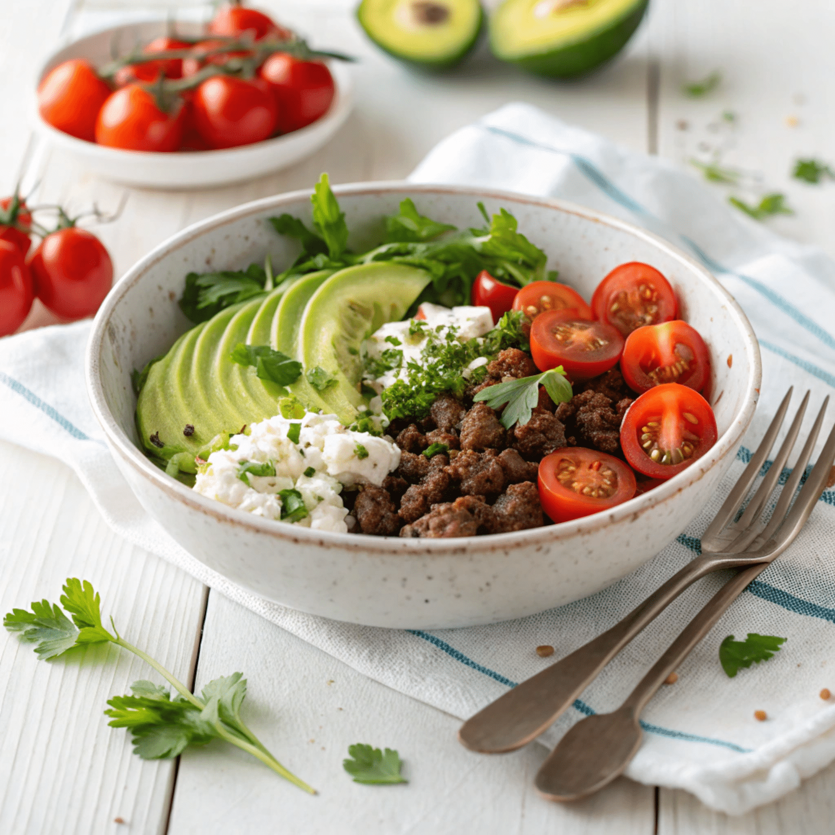 serving ground beef cottage cheese bowl